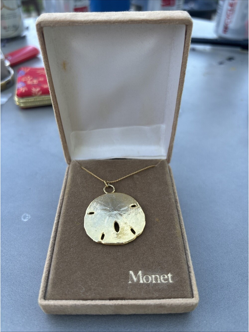 Vintage Monet Necklace Golden Sand Dollar 24 In Marked Monet N850